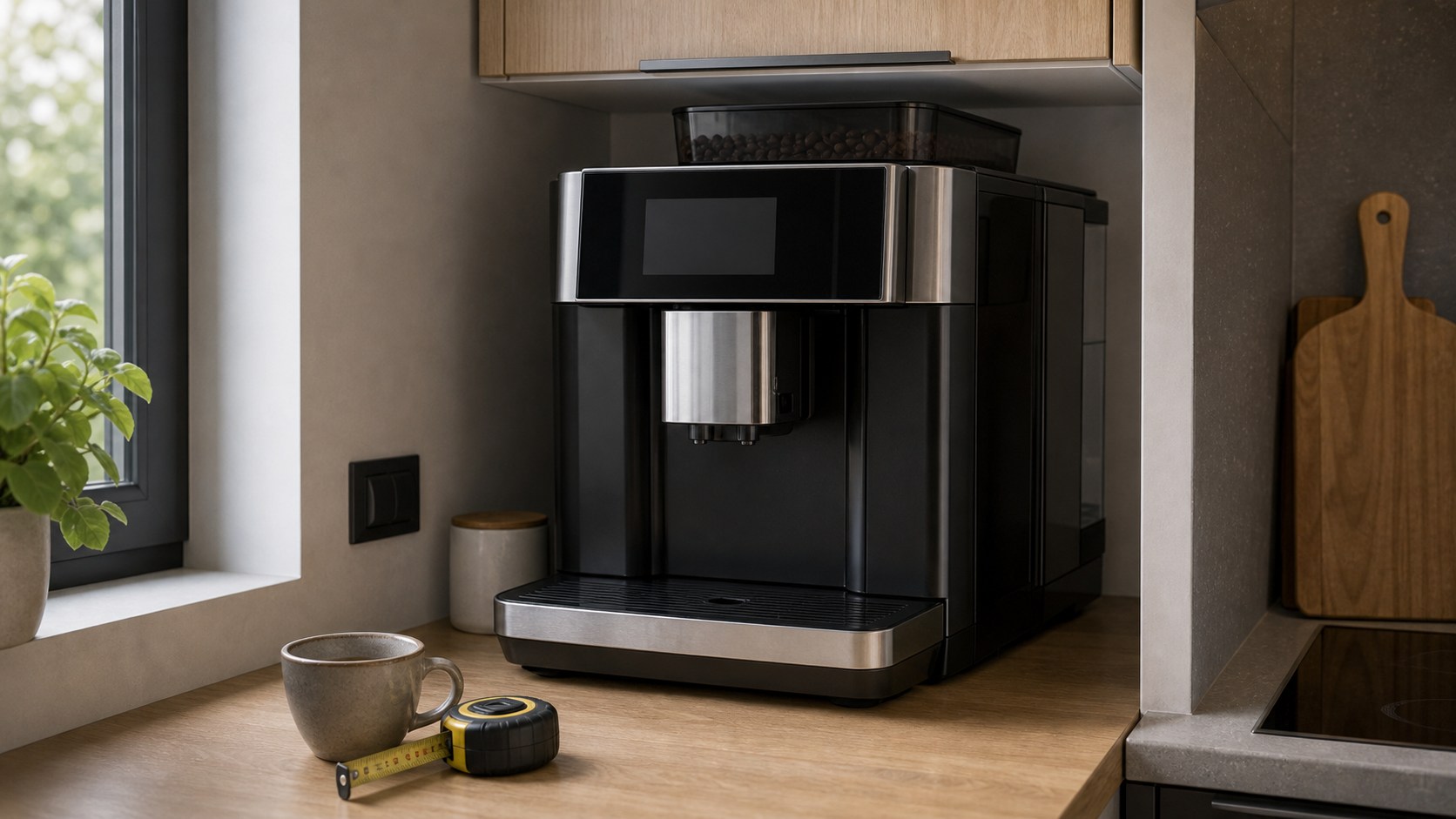 Zu großer Kaffeevollautomat in enger Küche als Fehlkauf-Szene