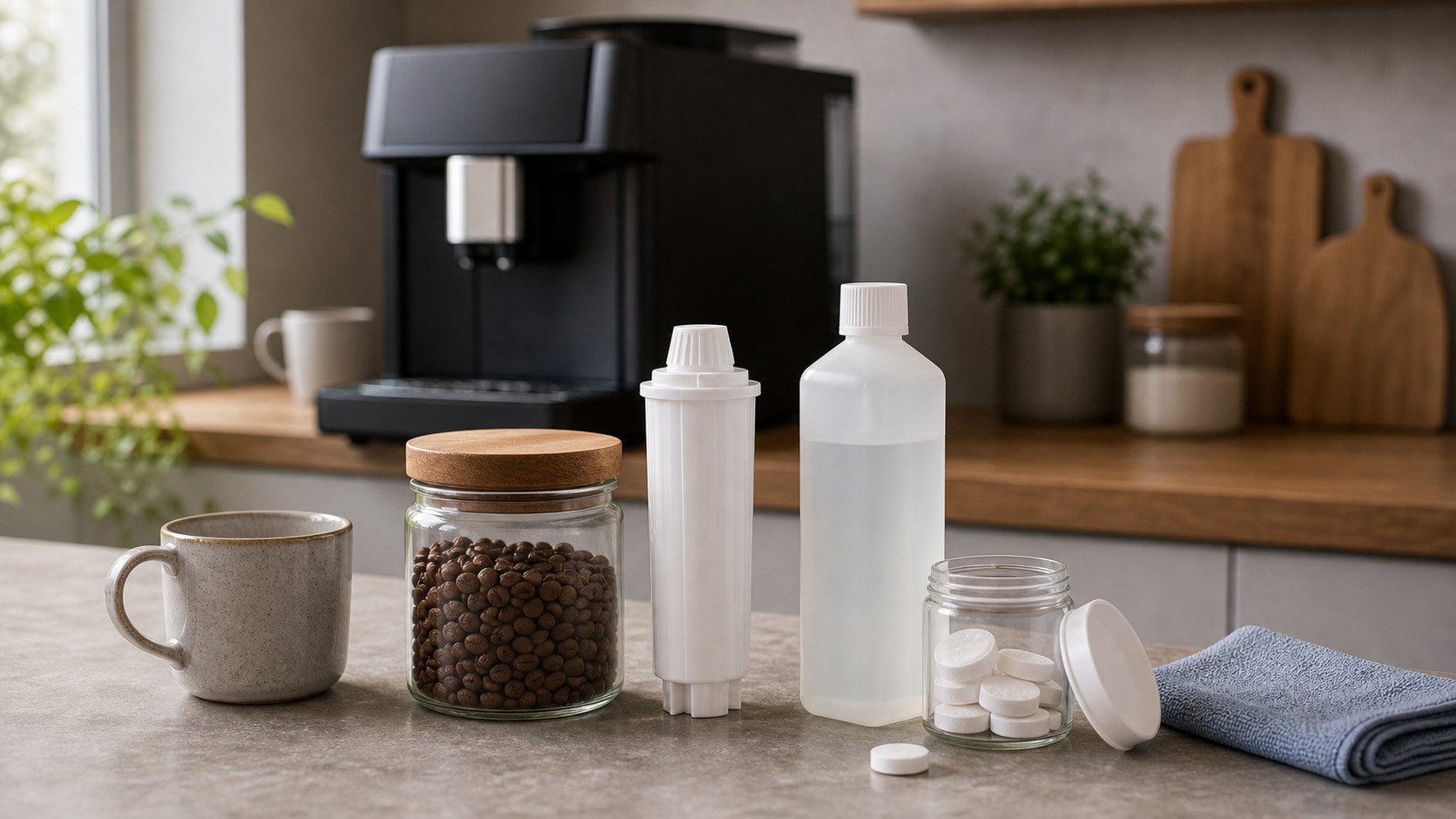 Pflegezubehör, Bohnen, Wasserfilter und Reinigungstabletten für Kaffeevollautomaten