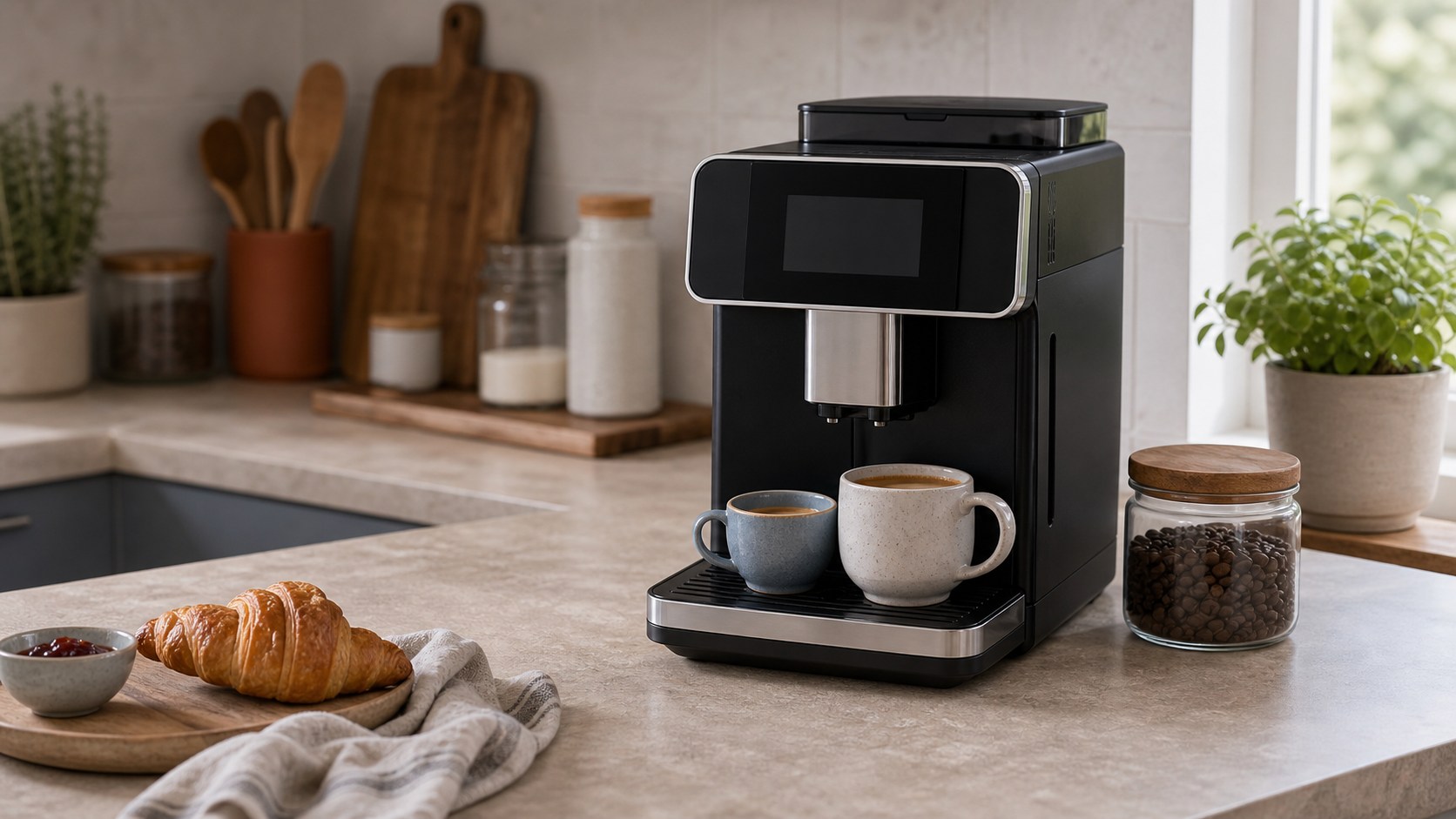 Kaffeevollautomat mit zwei Tassen für einen 2-Personen-Haushalt